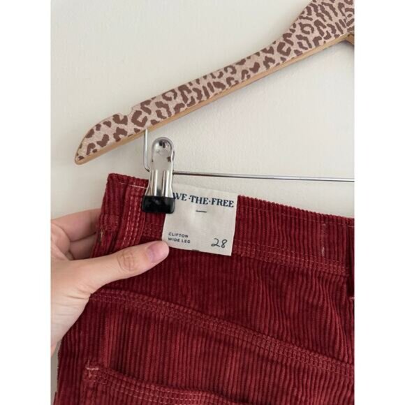 FREE PEOPLE Clifton Cord Red Deer Darlin' Wide Leg Jeans Size 24 - Picture 8 of 9